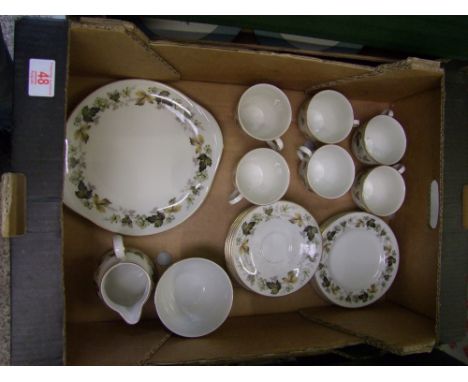 Royal Doulton Tea ware items in the Larchmont pattern to include Cake Plate, 6 side plates, 6 saucers, 6 tea cups, milk jug a