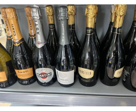 16 bottles of processco and martini sparkling wine 