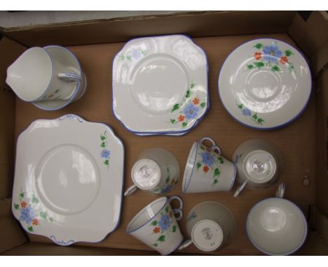 Osborne china tea set to include cake plate, 4 side plates 6 cups and saucers, milk jug and sugar bowl ( 1 tray) 