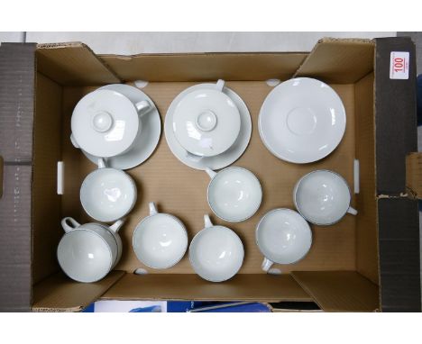 Royal Copenhagen blue line tea ware : to include 8 cups &amp; saucers and two jugs with lids and saucer ( 1 tray) 