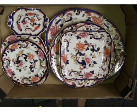 A collection of Mason's Mandalay to include large oval platter, square sandwich plate round serving plate, side plates etc 