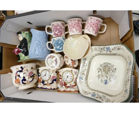 A mixed collection of items to include Mason Mandalay &amp; similar mantle clocks, similar planter, embossed water jug etc 
