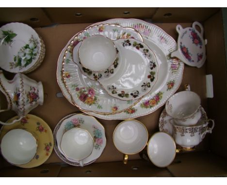 A mixed collection of items to include Royal Albert lily of the valley saucers: Caverswall cups, Coalport cup &amp; saucer, A