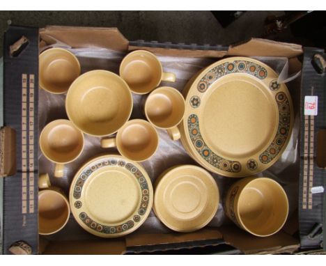 A collection of 1970s dinner and tea ware including Dinner plates, side plates, cups and saucers, bowls etc (1 tray ) 