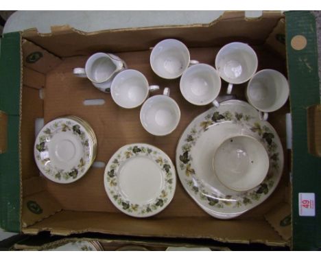 Royal Doulton Tea ware items in the Larchmont pattern to include Cake Plate, 6 side plates, 6 saucers, 6 tea cups, milk jug a