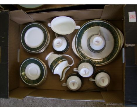 Royal Doulton Tea ware items in the Vanborough pattern to include Cake Plate, 6 side plates, 6 Saucers, 5 Cups, Milk Jug, Sug
