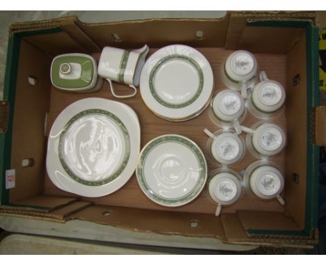 Royal Doulton Tea ware items in the Rondelay pattern to include Cake Plate, 5 side plates, 5 saucers, 7 tea cups, milk jug an