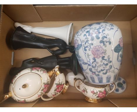 A mixed collection of ceramic items to include large Oriental jar and cover, Sadler 3 piece floral tea service, three ceramic
