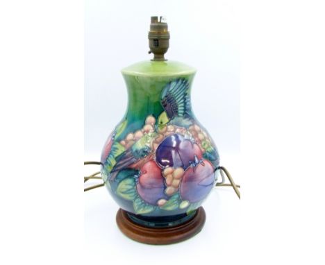 Moorcroft Finch and Berry pattern lamp height to top of fitting 32cm. 