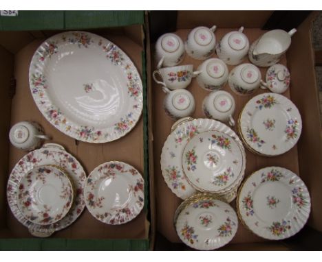 A collection of Minton Marlow patterned items to include large oval platter, 2 cake plates, 11 saucers, 8 cups, 9 side plates