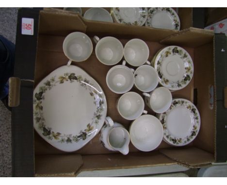Royal Doulton Tea ware items in the Larchmont pattern to include Cake Plate, 6 side plates, 6 saucers, 6 tea cups, milk jug a