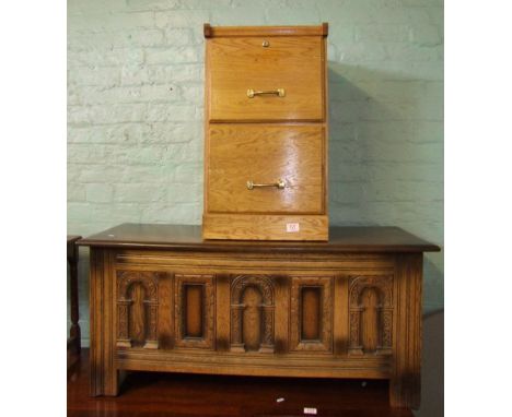 Modern light oak blanket box/chest together with a 2 drawer cabinet (2). 