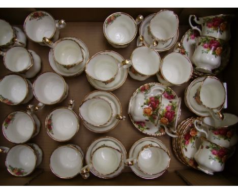 Royal Albert Old Country Roses: to include 16 cups , 15 saucers, 9 cream jugs and 7 sugar bowls. All seconds 