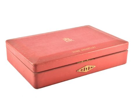 An Elizabeth II red leather despatch box 'Home Secretary' by Barrow Hepburn &amp; Gale Ltd, the lid embossed in gilt letters 
