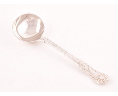 A Victorian silver Queens Pattern sauce ladle, hallmarked London 1866 by George Adams. 2.7 ozt / 85 grams, 18 cm long. 