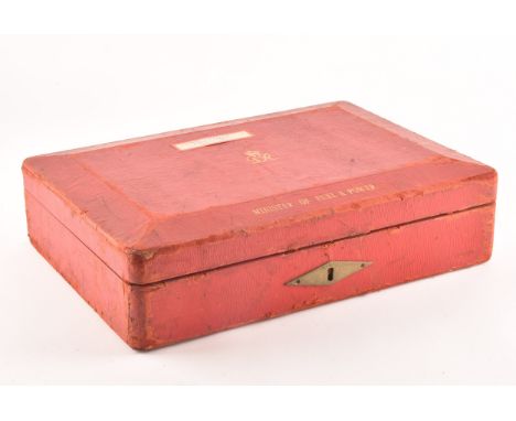 A George VI red leather ministerial despatch box&nbsp;the lid embossed in gilt letters 'MINISTER OF FUEL &amp; POWER', beneat