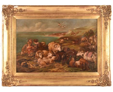 After Sir Edwin Henry Landseer RA (British, 1802-1873) 'A Time for Peace', a scene of figures and animals on a hill top overl
