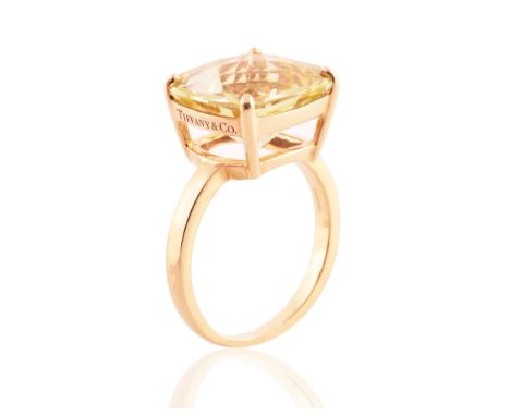 Tiffany &amp; Co. An 18ct yellow gold and citrine cocktail ring, set with a chequerboard cut yellow citrine, (boxed) Size Q1/