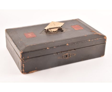 An Edward VII black leather ministerial despatch box&nbsp;the lid embossed in gilt letters 'FIRST LORD OF THE TREASURY', bene