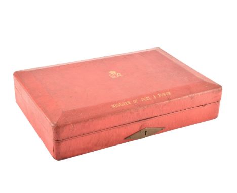 A George VI red leather ministerial despatch box&nbsp;the lid embossed in gilt letters 'MINISTER OF FUEL &amp; POWER', beneat