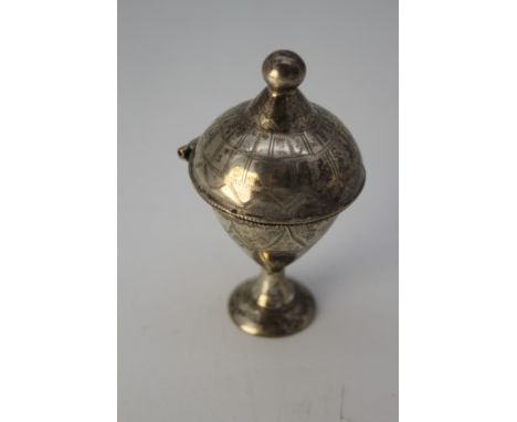 A 19th century Danish silver 'hovedvandsæg' vinaigrette by Carl Frederik Boesen with gilded interior. It has a hinged lid wit