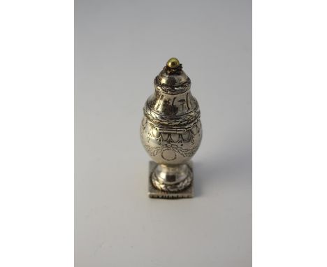 A 19th century Danish silver 'hovedvandsæg' vinaigrette by Jens Jensen. It has a hinged lid with gilded floral finial, engrav