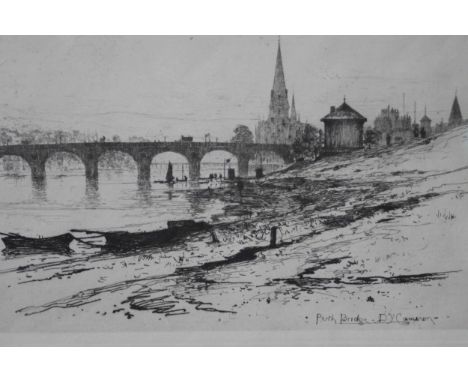 David Young Cameron (1865 - 1945) - A framed and glazed etching of Perth Bridge. Signed in plate.
H.29 W.39 cm 