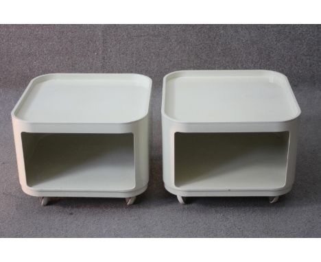 Anna Castelli for Kartell, a pair of vintage lamp tables, impressed mark to underside. H.30 w.38 d.38 cm. 