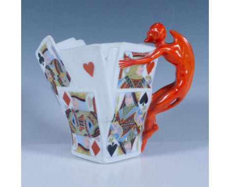 This fantastic porcelain depicts a pitcher made of colorful playing cards with a red devil handle. Royal Bayreuth Bavaria blu