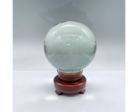Clear glass globe 4.5"H x 4.5" dia. Rosewood stand with velvet seat 2.25"H x 3.25" dia. Total weight is 6 lbs. Dimensions: Se