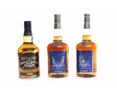 CHIVAS REGAL 18 YEARS OLDBlended Scotch Whisky. Bottle no. GU9240N. 750ml, 43% volume. CHIVAS BROTHERS '25 YEAR CLUB' AGED 25