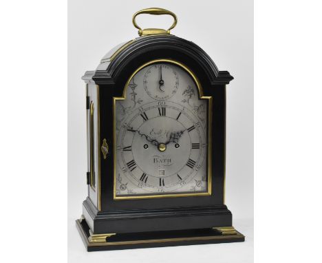 William Evill &amp; Co. - Bath - A George III 18th century ebonised wood &amp; brass mounted eight day twin fusee bracket / t