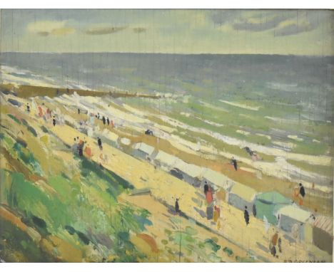 Robert Duckworth Greenham (British, 1906-1976) - A 20th century oil on board landscape painting of beach seaside scene. Signe