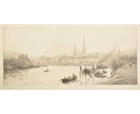 William Lionel Wyllie (1851-1931) - ' Rowen ' - A late 19th century / early 20th century artist's proof etching on paper pain