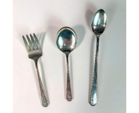 Includes 1 baby spoon, 1 baby fork, and 1 teaspoon, engraved with the name ï¿½Nicoleï¿½and ï¿½Grandmaï¿½sï¿½on handles. Hallm