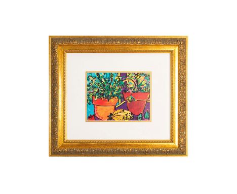 Artist Proof signed lithograph. Artist signature in bottom right. Housed in ornate gold frame with cream colored matte. Sight