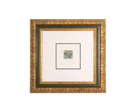 Titled: Ready for Harvest. Etching with embossed edges of grapes and leaves. Artist signed in pencil lower right. Housed in g