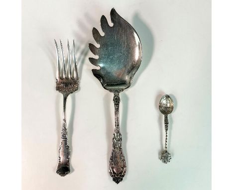 Includes a medium cold meat serving fork (hallmarked 1880 Pair Point MFG Co.), a large macaroni spoon (hallmarked Sterling Pa