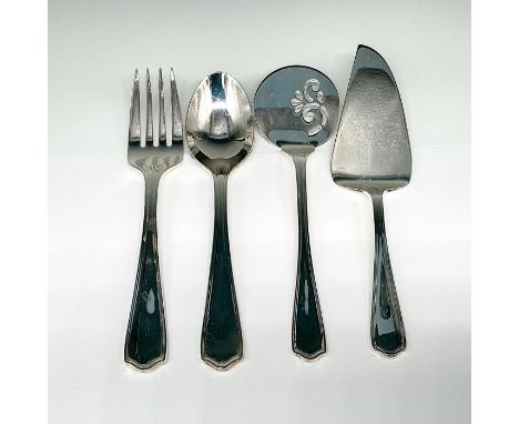 Serving flatware set, serving spoon, fork, pie server. Waterford backstamp. Longest piece is 9.25 in. L x 2.5 in. W. Manufact