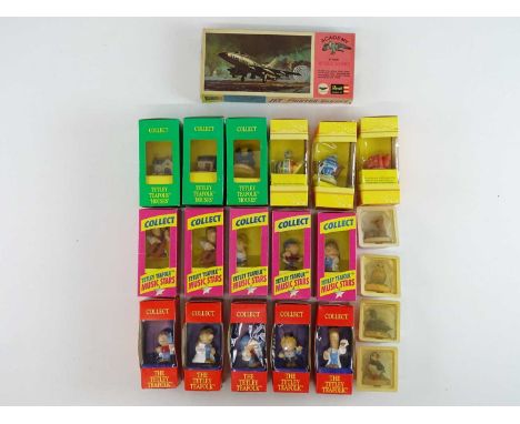 A collection of vintage Tetley Tea Folk figures and accessories together with a REVELL aircraft kit - G/VG in G boxes (21)