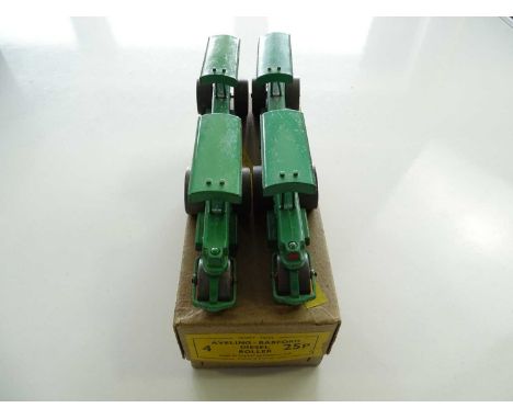 A DINKY 25P Aveling-Barford Diesel Roller trade box complete with 4 examples of the model in bright green - F/G with G trade 