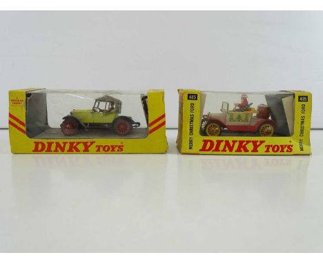 A pair of DINKY vintage style cars comprising a 476 1913 Morris Oxford (Bullnose) and a 485 Merry Christmas Ford - G/VG in F/