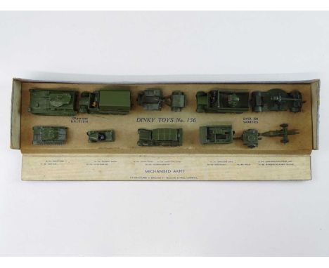 A scarce DINKY 156 pre-war "Mechanised Army" Gift Set comprising 12 different army models, generally G in G box with age rela