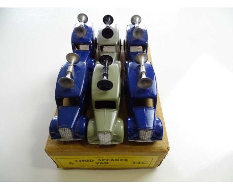 A DINKY 34C Loud Speaker Van trade box complete with 6 examples of the model, 2 in grey and 4 in blue - G with G trade box (6