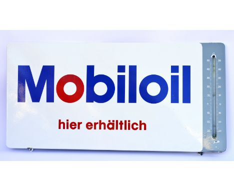 Mobiloil, Emailleschild mit Thermometer (nicht Original), 78 x 38 cm