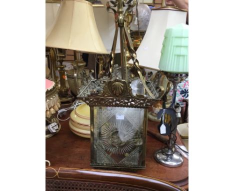 A 20th century modern design Islamic lamp base, with spherical ceramic support on C scroll and perspex base, with matching sh