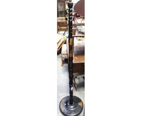 A early 20th Century black lacquered Oriental standard lamp, possibly converted from a torchere