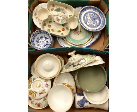 Two boxes of assorted ceramics, Royal Worcester oven to table wares, Strawberry dish, Spode blue Italian Wedgwood, etc (2), i