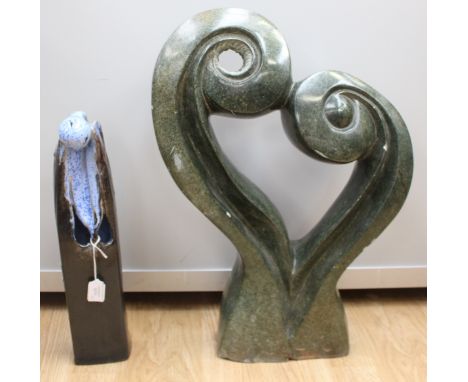 Two 20th century sculptures, soap stone and ceramic