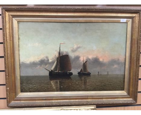 19th Century School, seascape with sailing vessels, nautical/marine/maritime interest, oil on canvas in gilt frame, 49cm by 7